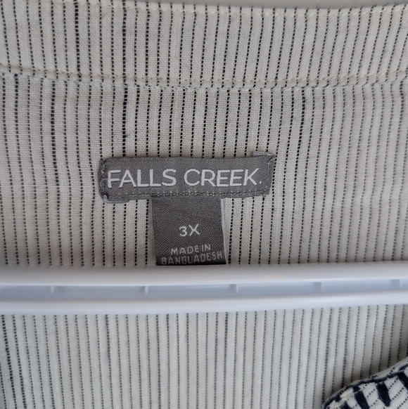 NWT Falls Creek White Navy Boho Striped Short Puff Sleeve Shirt Blouse 3XL Plus - Picture 2 of 12